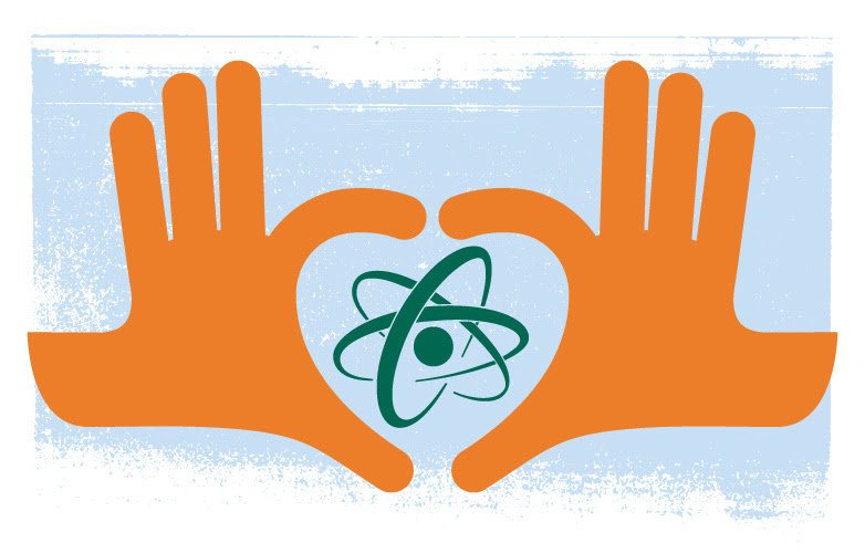 picture of bronx science logo between two hands making a heart image with fingers